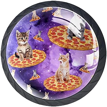 Kraido Cat Star Sky Sky Pizza Defiter מגירת מטפל 4 חתיכות ידית ארון עגולה עם ברגים מתאימים למשרדים ביתיים ריהוט ארונות