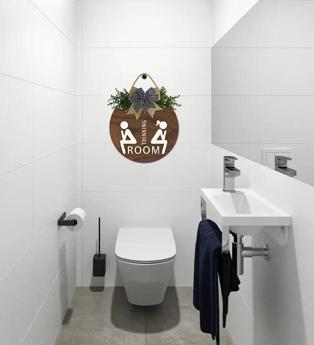 שלט דלת אסלה כפרית של איזארית וינטג ', שלטי אמבטיה מצחיקים, חדר חשיבה מצחיק שלט לשירותים לדלת הכניסה, תפאורה לשירותים