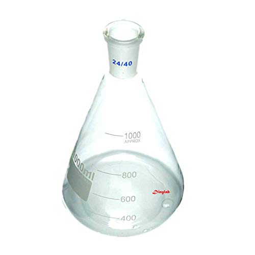 דינגלב, 1000 מל, 24/40, בקבוק ארלנמאייר זכוכית, 1L, בקבוק חרוטי, כלי זכוכית בכימיה במעבדה